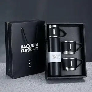 Stainless Steel Vaccum Flask Set With 3 Steel Cups