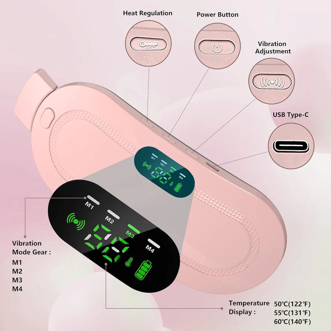 Portable Cordless Period Cramp Massager & Heating Pad.
