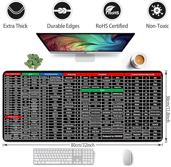 Keyboard Shortcut Mouse Pad, Office/Excel/Word/PPT Shortcuts Cheat Sheet Mat