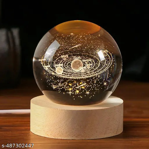 3D Crystal Ball Solar System LED Light, DIY Planetarium | Glass Ball Night LED Lamp with Woodern Base, Christmas, New Year, Birthday, Decorations Gifts for Men, Women Kids Boys Girls Teens (Galaxy)