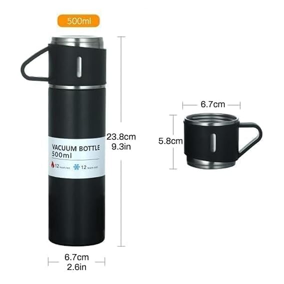 Stainless Steel Vaccum Flask Set With 3 Steel Cups