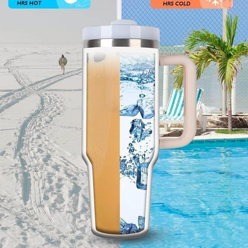 1200ML Stainless Steel Tumbler Hot and Cold with Handle and Lid 2 Straw, Double Insulated Cup Leak Proof Mug Cupholder for Gym, Travelling (Multicolor: Flamingo)
