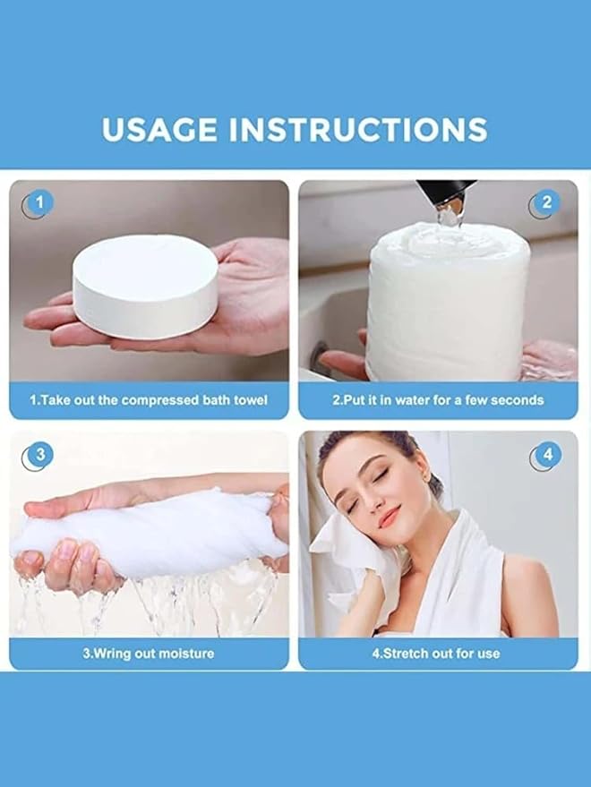 Disposable Magic Bath Towels for Travel, Cotton Compressed Women and Men.