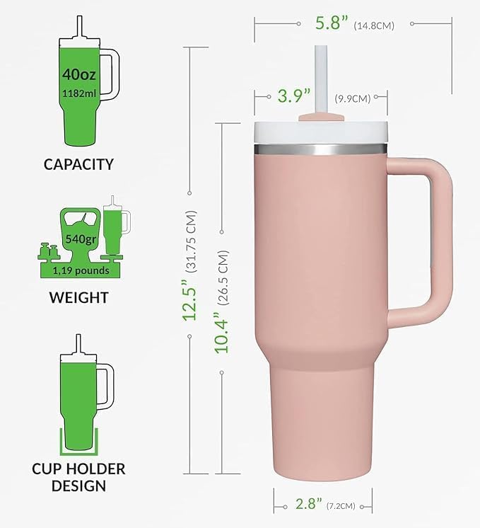 1200ML Stainless Steel Tumbler Hot and Cold with Handle and Lid 2 Straw, Double Insulated Cup Leak Proof Mug Cupholder for Gym, Travelling (Multicolor: Flamingo)
