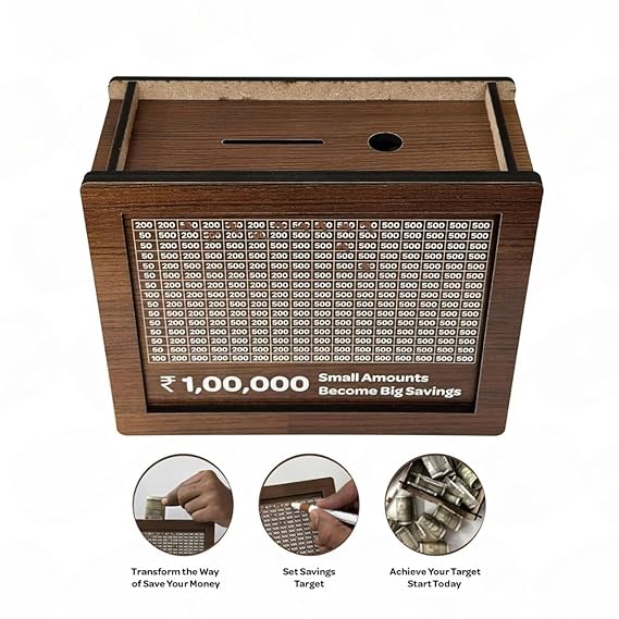 Wooden Piggy Bank for Kids & Adults, Coin Box Carved Design, Savings Box.