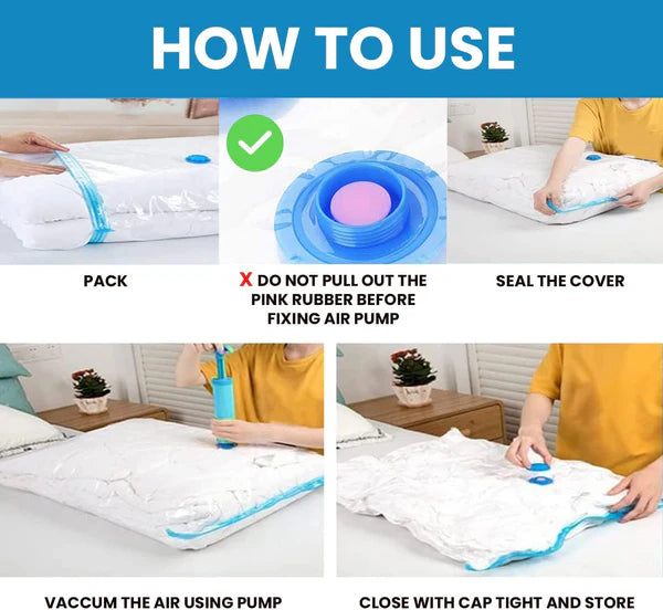 Space Saver (Set of 5) Reusable Vaccum Storage Ziplock Compression Sealer Bags