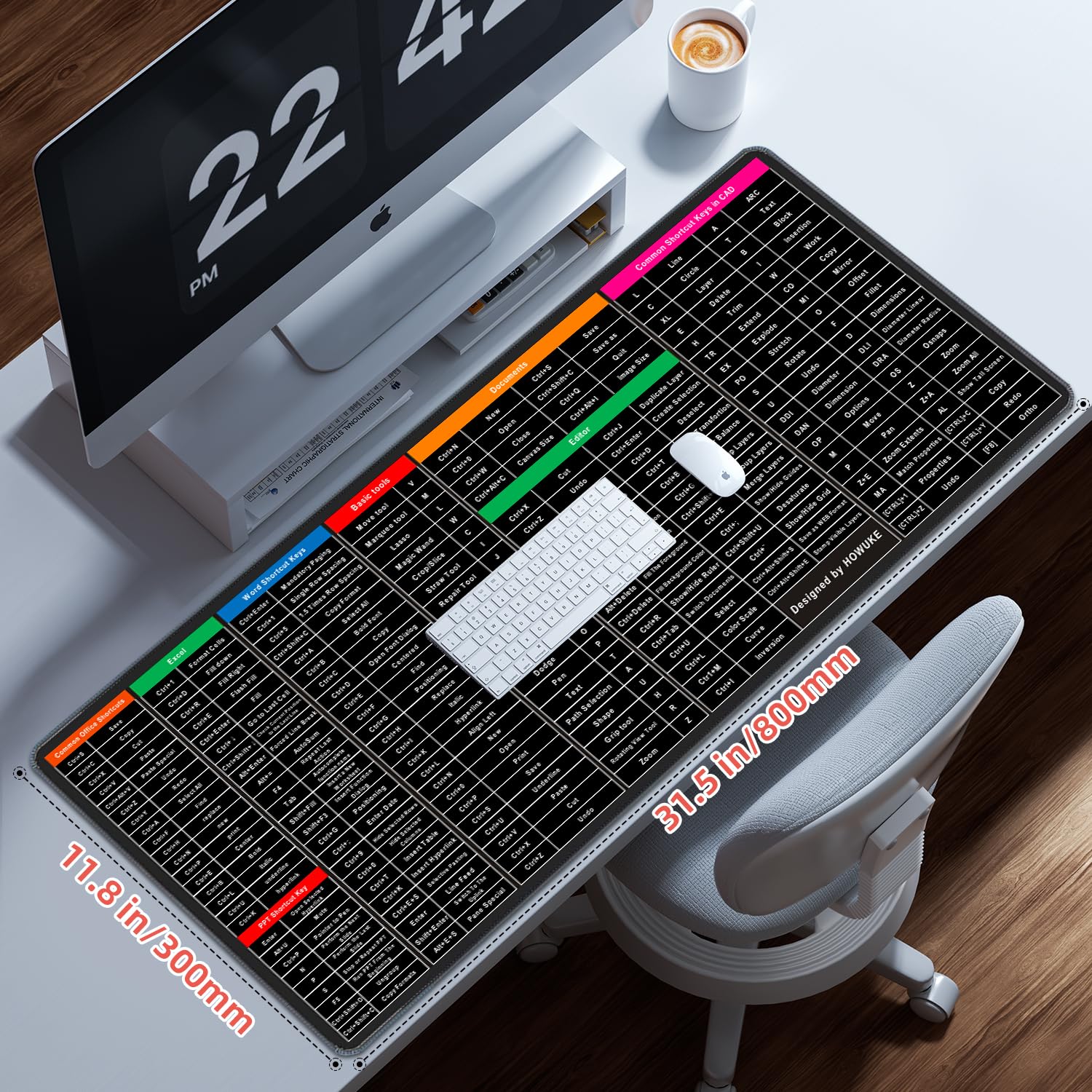 Keyboard Shortcut Mouse Pad, Office/Excel/Word/PPT Shortcuts Cheat Sheet Mat