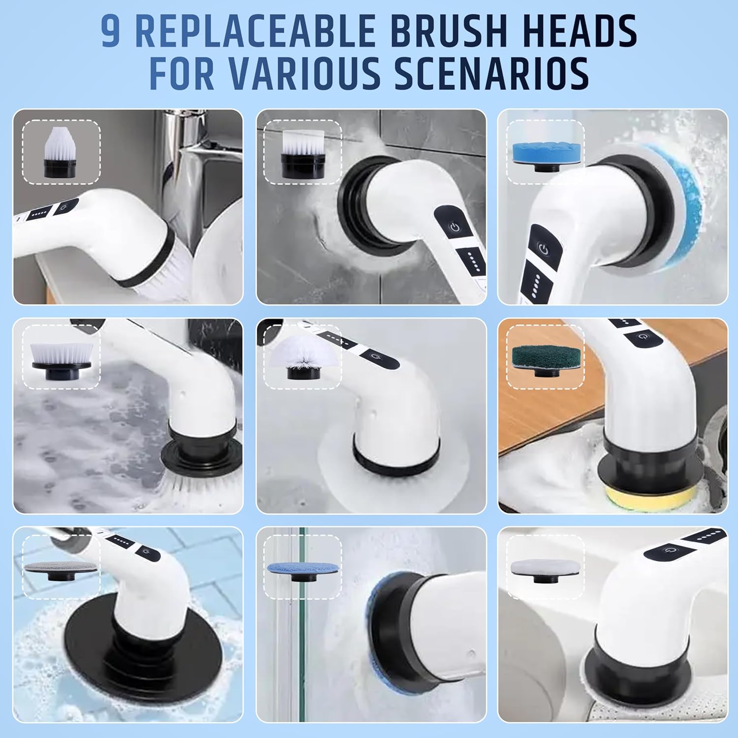 9-in-1 Electric Cleaning Brush – Multi-Surface Power Scrubber with Dual Speeds.