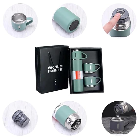 Stainless Steel Vaccum Flask Set With 3 Steel Cups