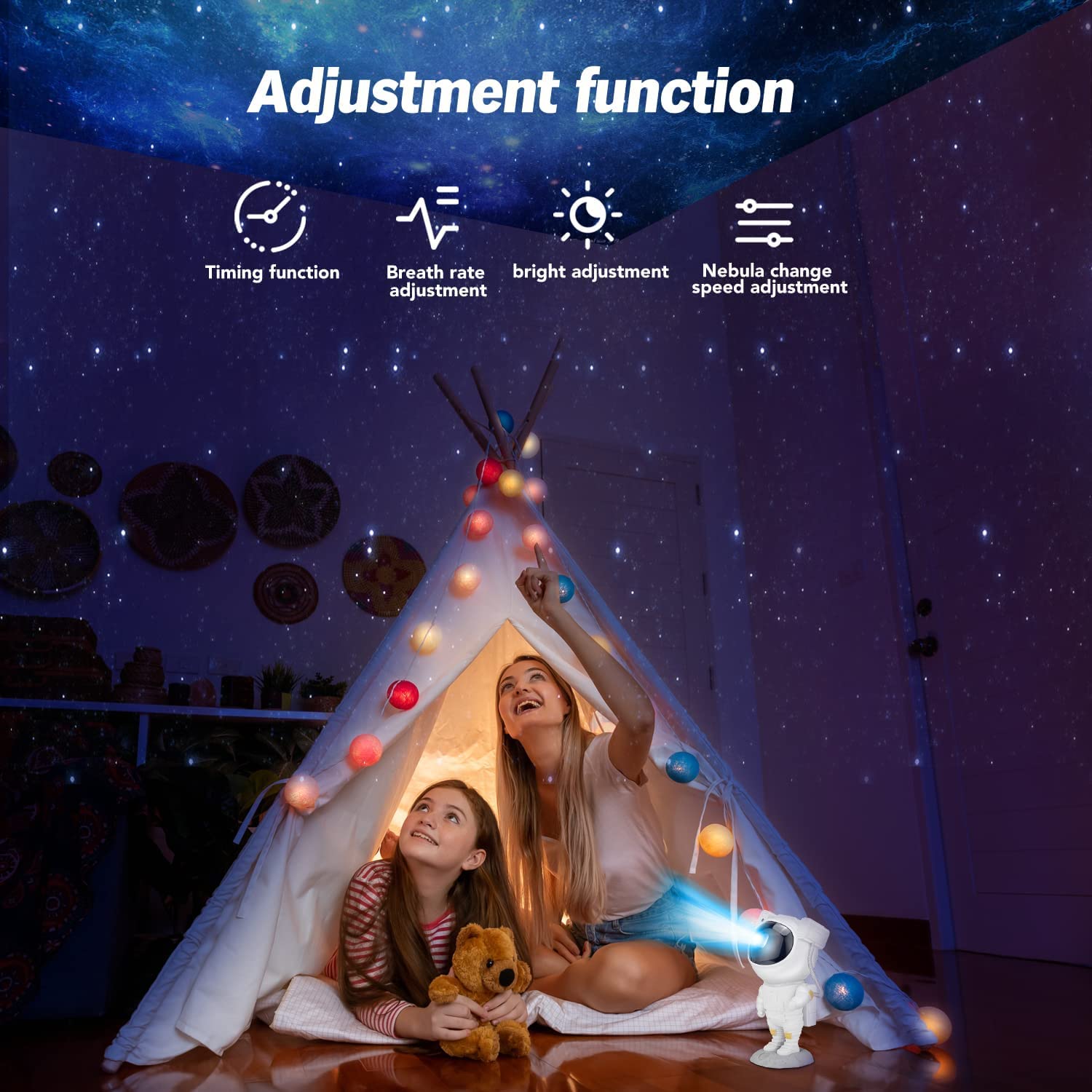 Astronaut Galaxy Projector with Remote Control – 360° Adjustable Timer Kids Astronaut Nebula Night Light.