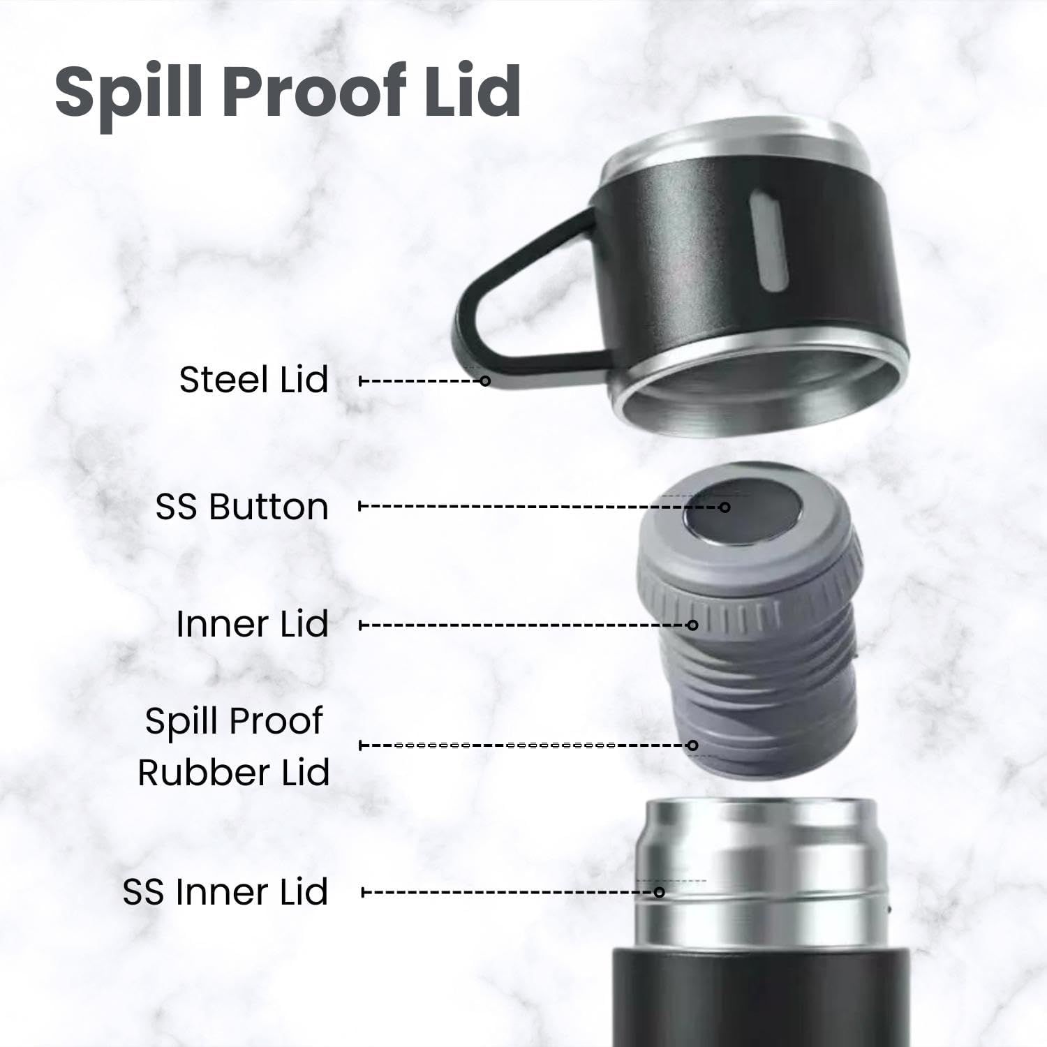 Stainless Steel Vaccum Flask Set With 3 Steel Cups