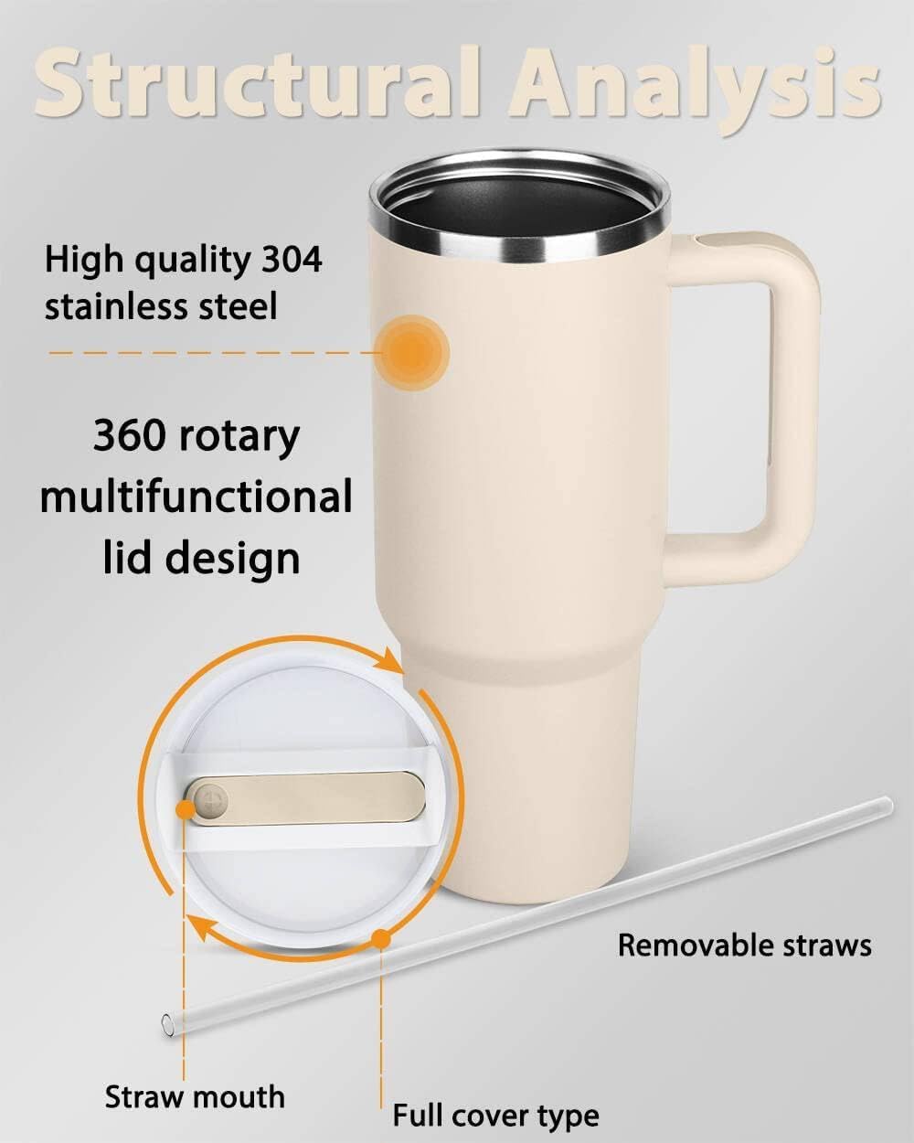 1200ML Stainless Steel Tumbler Hot and Cold with Handle and Lid 2 Straw, Double Insulated Cup Leak Proof Mug Cupholder for Gym, Travelling (Multicolor: Flamingo)