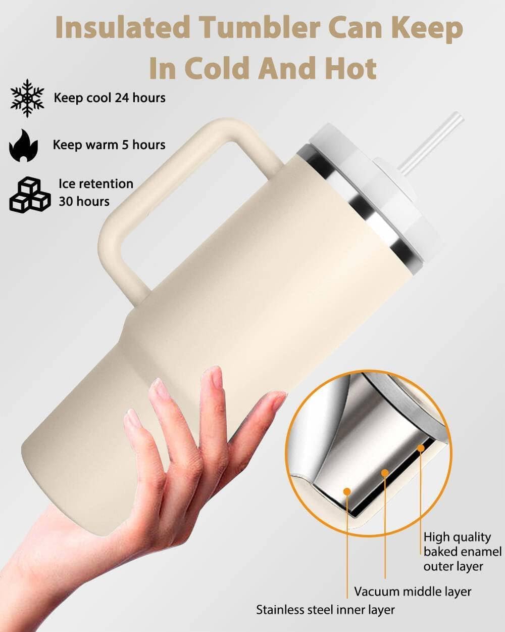 1200ML Stainless Steel Tumbler Hot and Cold with Handle and Lid 2 Straw, Double Insulated Cup Leak Proof Mug Cupholder for Gym, Travelling (Multicolor: Flamingo)