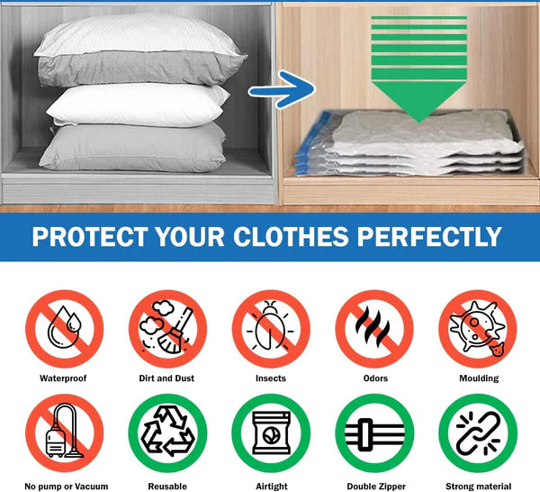 Space Saver (Set of 5) Reusable Vaccum Storage Ziplock Compression Sealer Bags