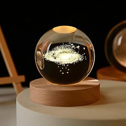 3D Crystal Ball Solar System LED Light, DIY Planetarium | Glass Ball Night LED Lamp with Woodern Base, Christmas, New Year, Birthday, Decorations Gifts for Men, Women Kids Boys Girls Teens (Galaxy)